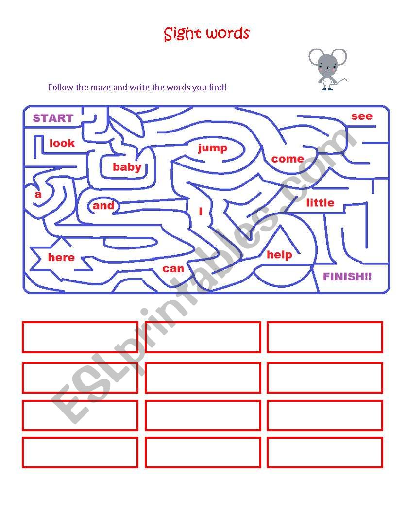 Sight word maze worksheet