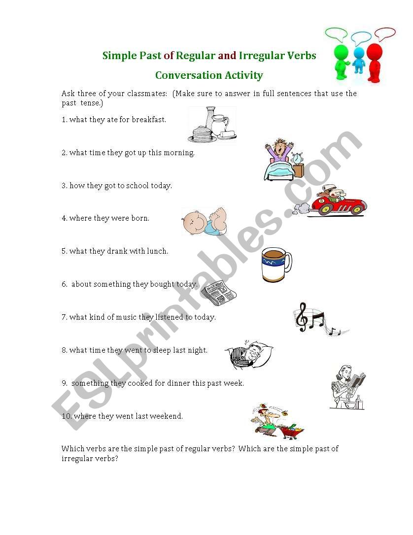 Simple Past of Regular and Irregular Verbs Conversation Activity