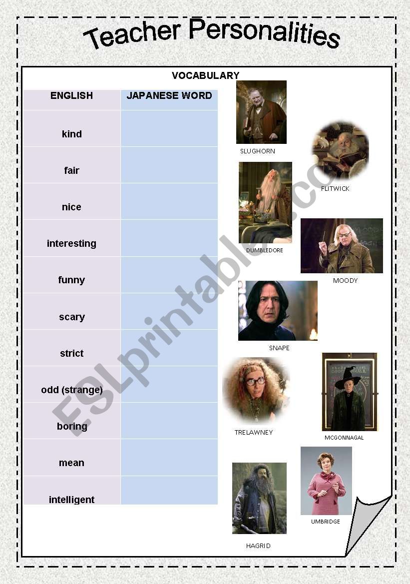 Describing teachers: Harry Potter Version