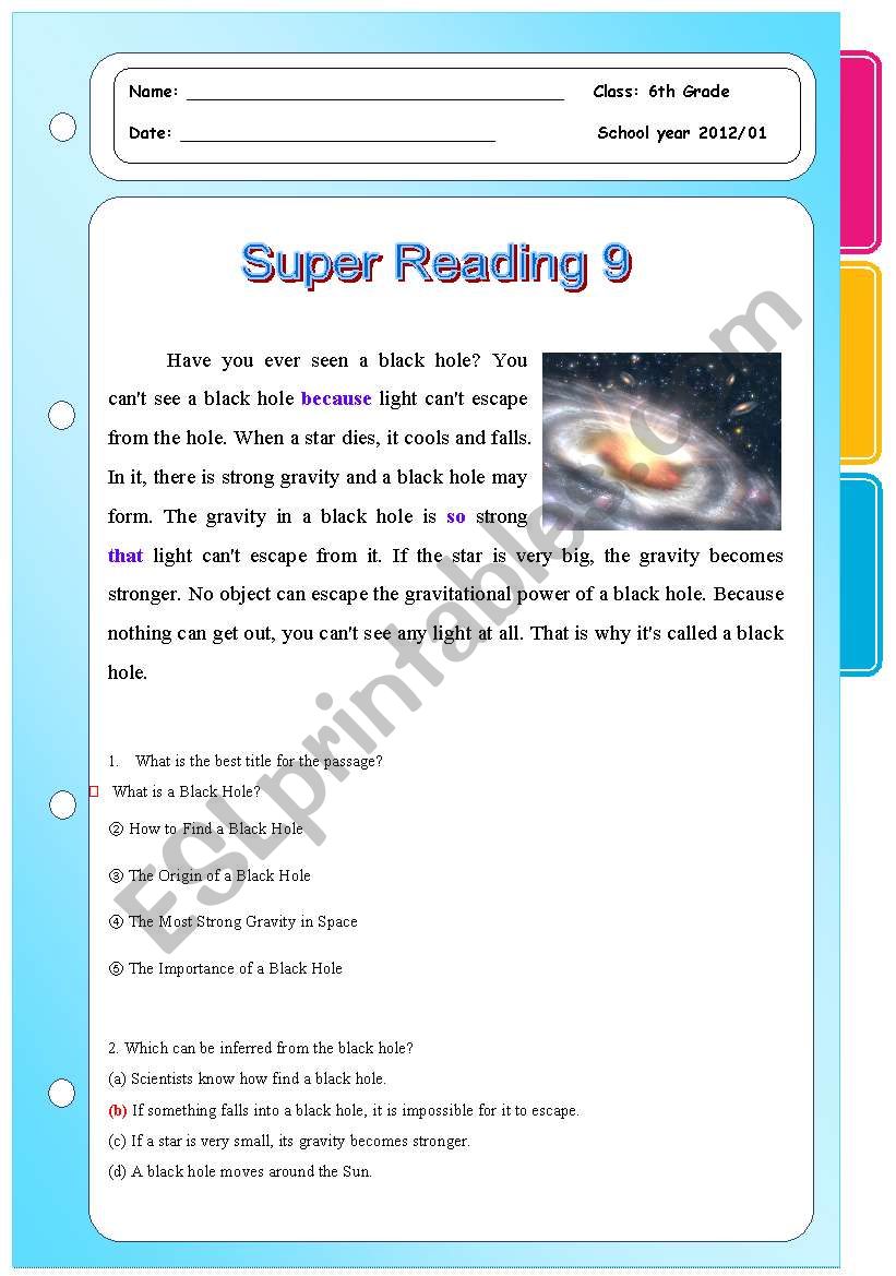 Super Reading Series 9 worksheet
