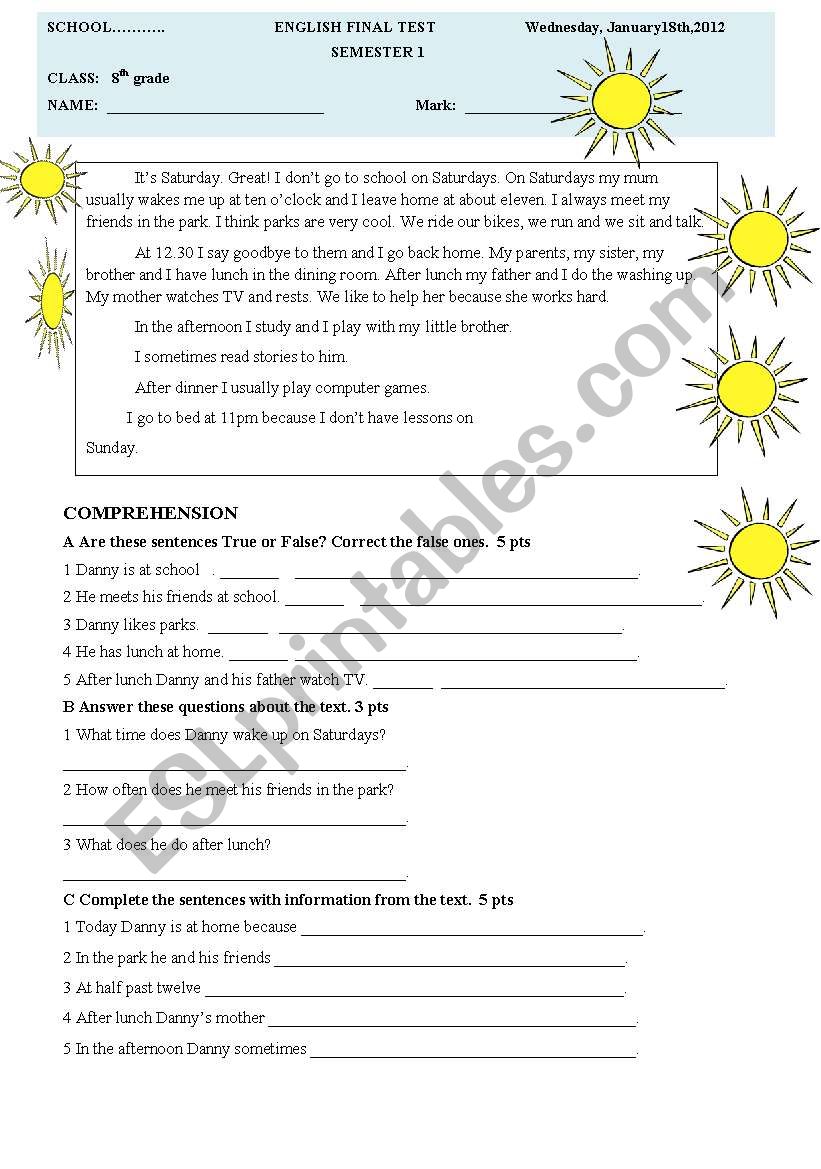 TEST FOR 8TH GRADE worksheet