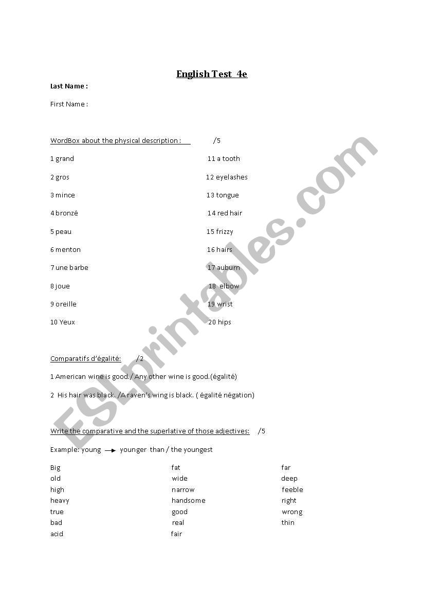 Test 4me Comparatif et Superlatif