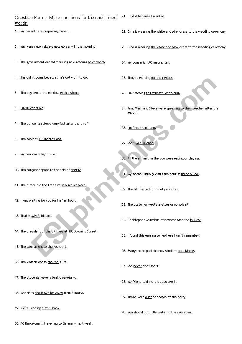 Question Forms worksheet