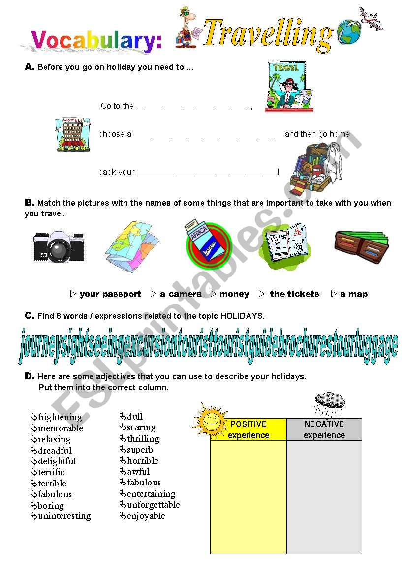 travelling video worksheet