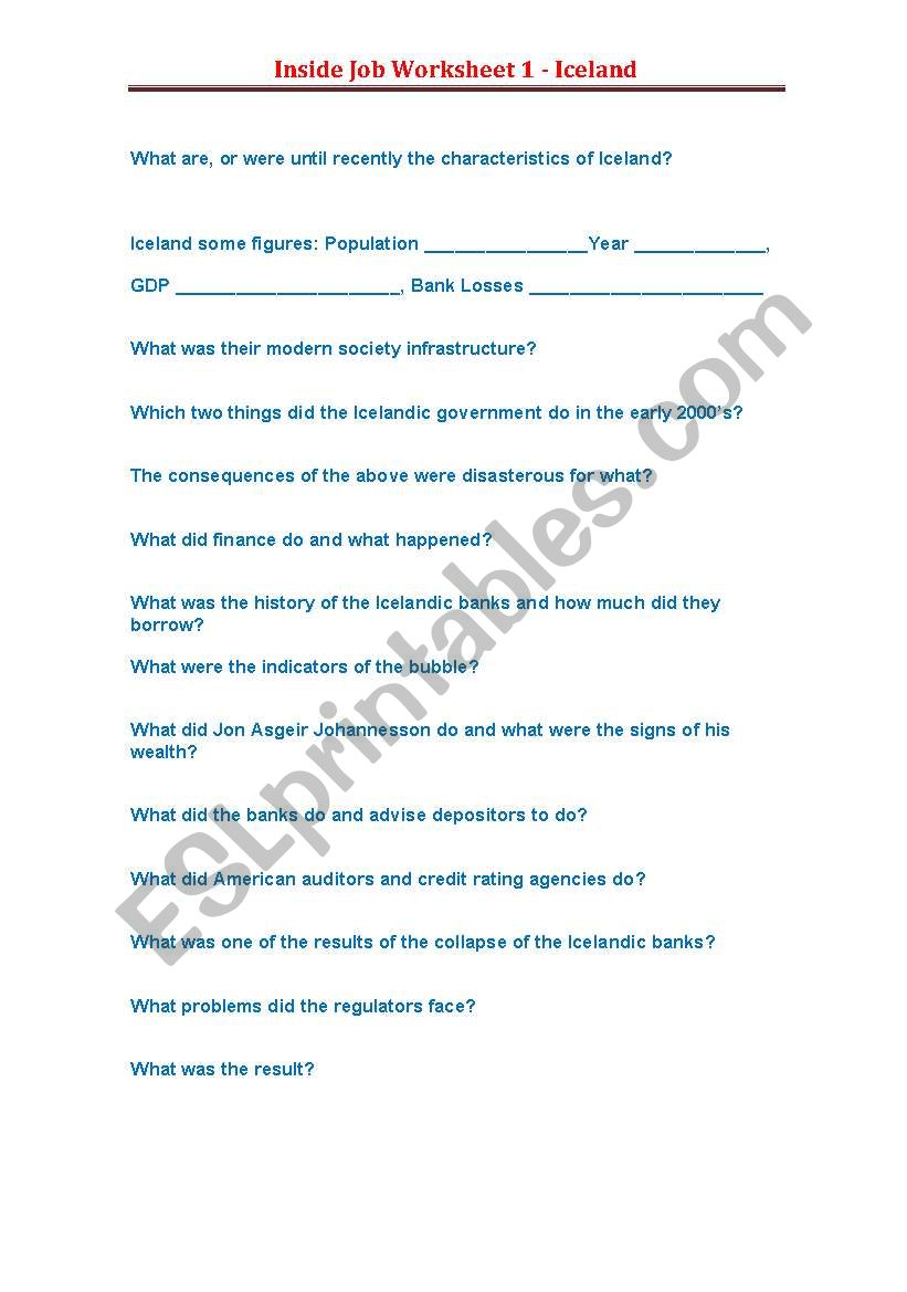 Inside Job worksheet