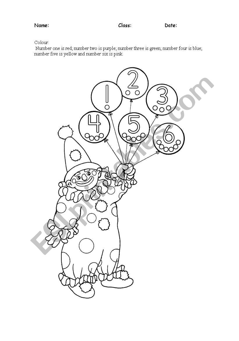 Clown to colour (colours and numbers)