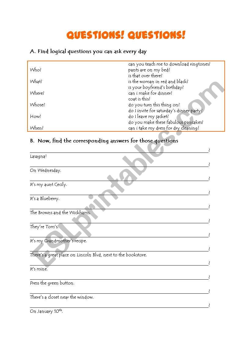 Asking Questions worksheet