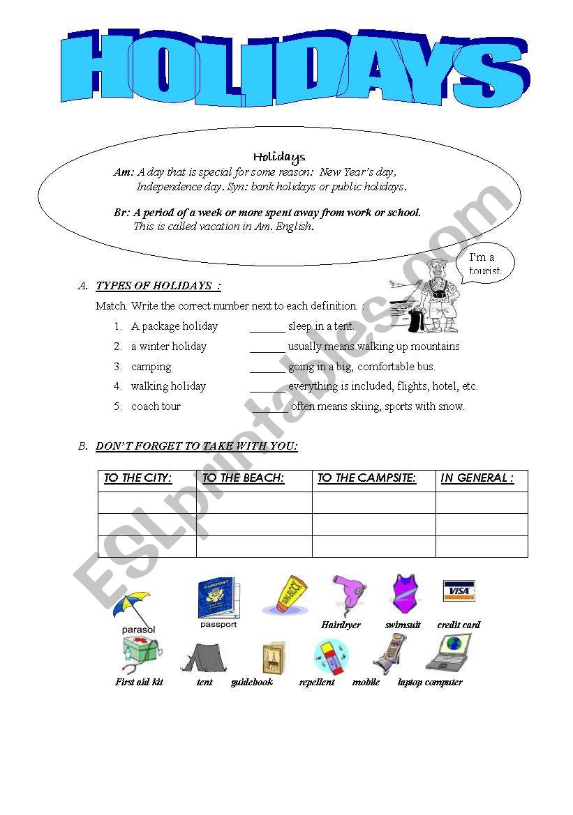 Holidays -vocabulary worksheet