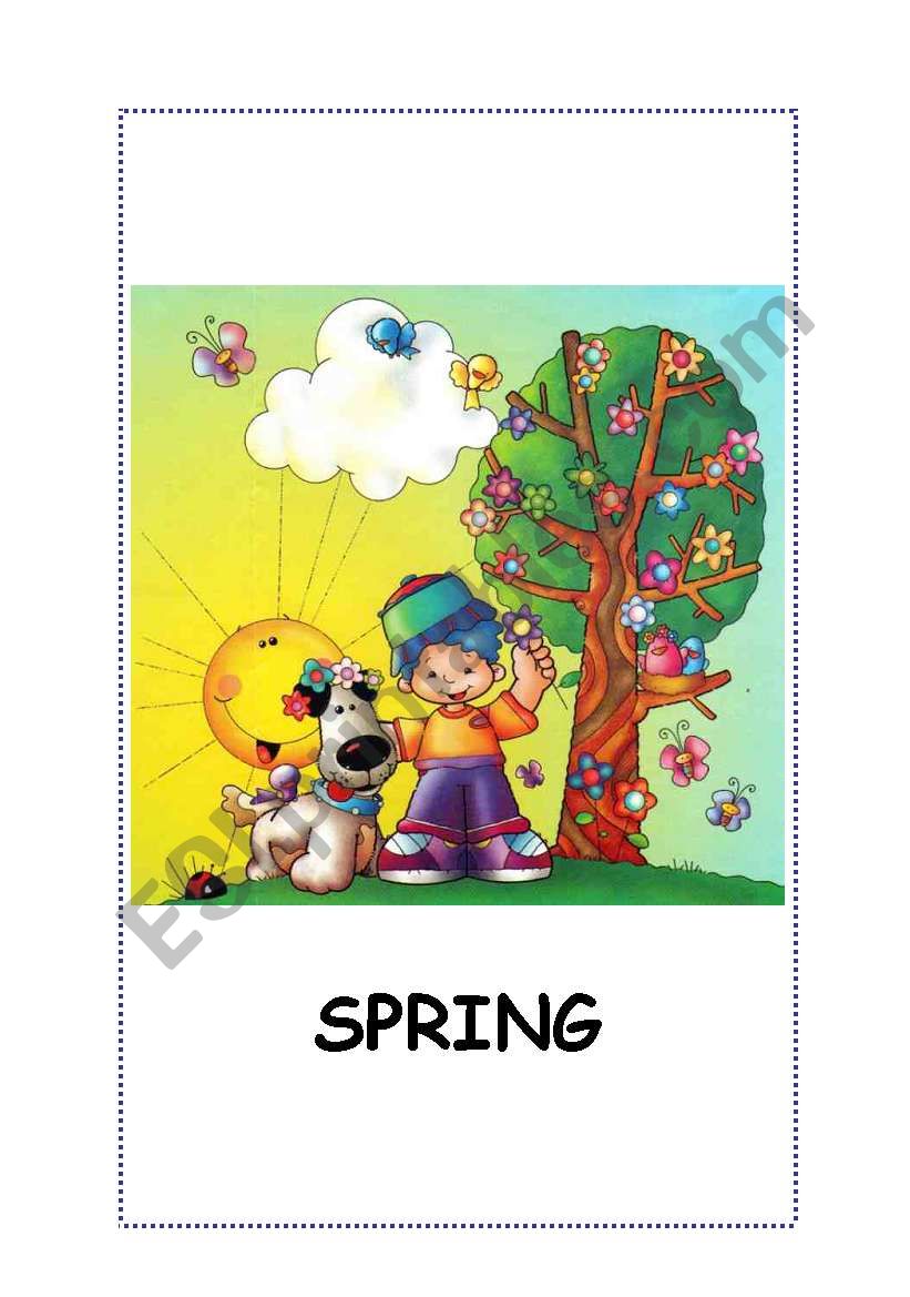 Seasons flashcards. Spring, summer, autumn, winter. 5 flashcards.