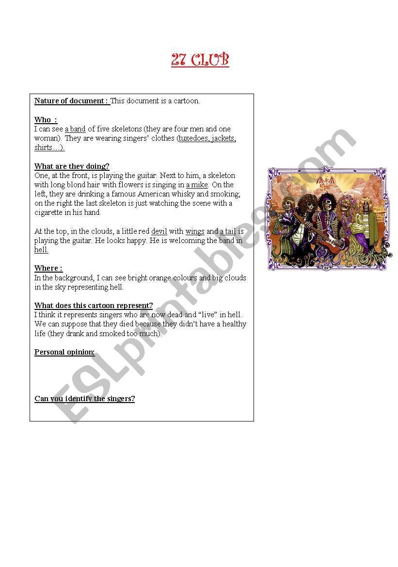 27 club worksheet