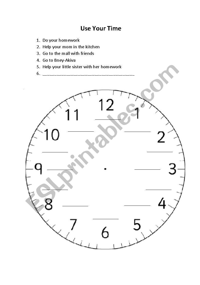 Using you time well worksheet