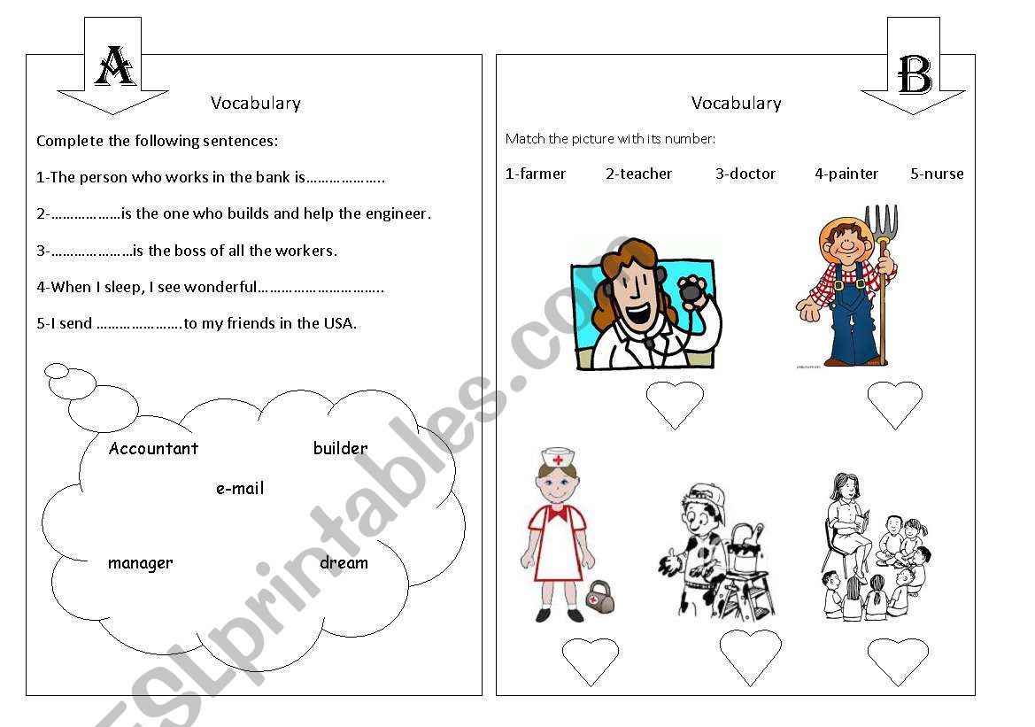 jobs fill in and match worksheet