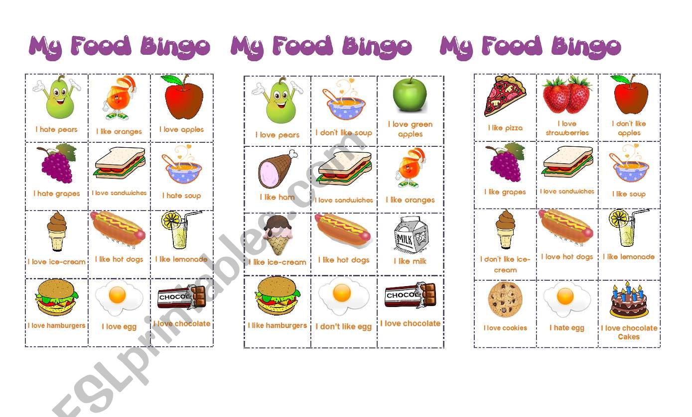 Food bingo worksheet