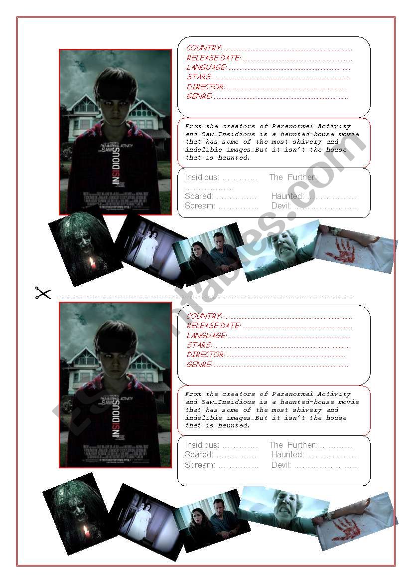 Insidious worksheet