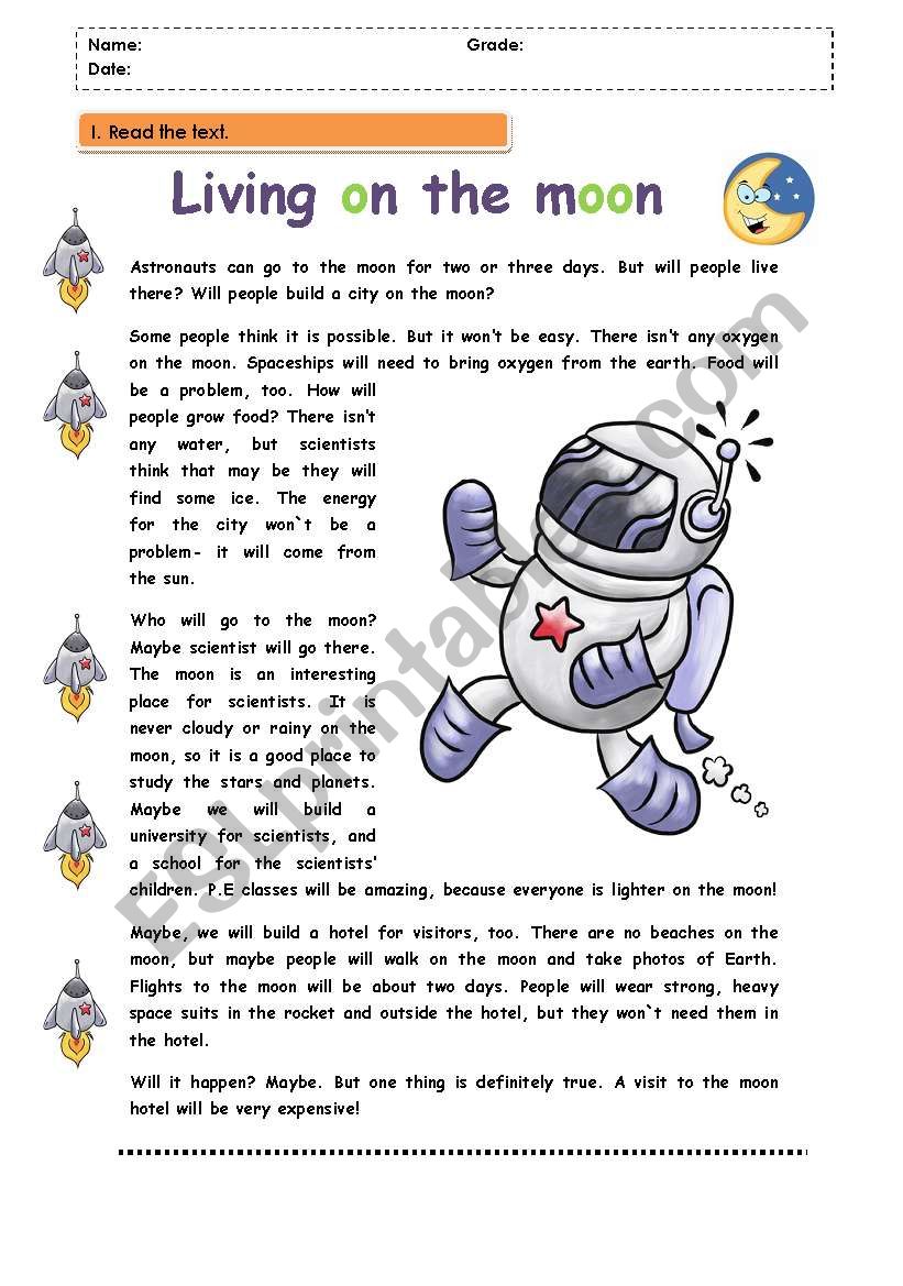 Living on the moon worksheet