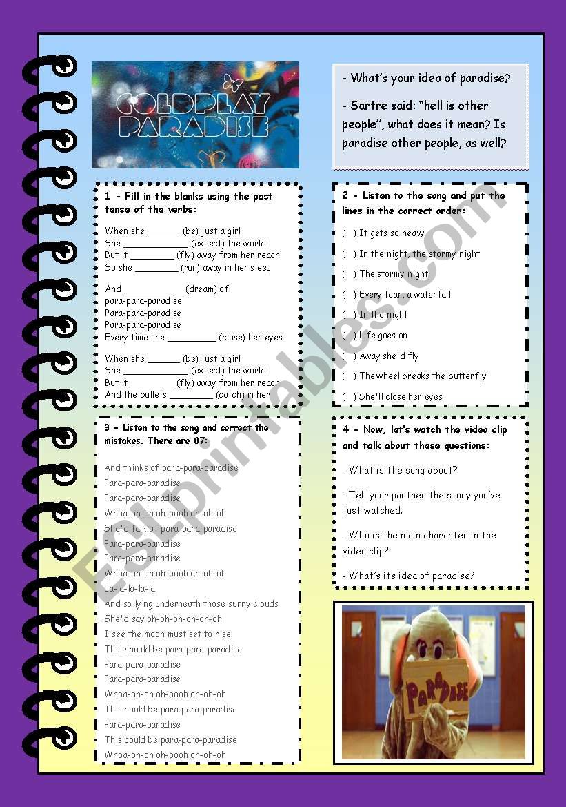 PARADISE - song by Coldplay worksheet