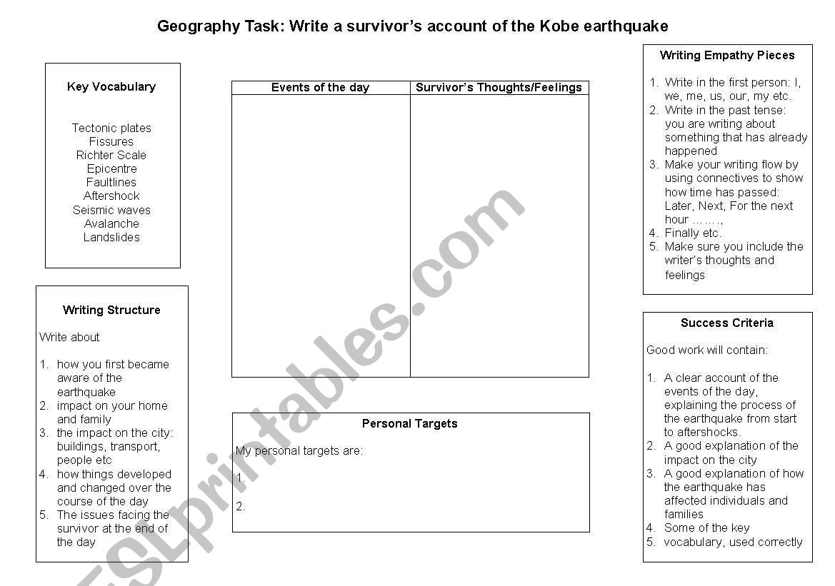 Writing mat worksheet