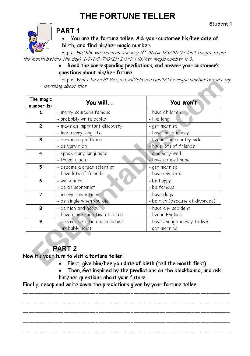 The Fortune Teller worksheet