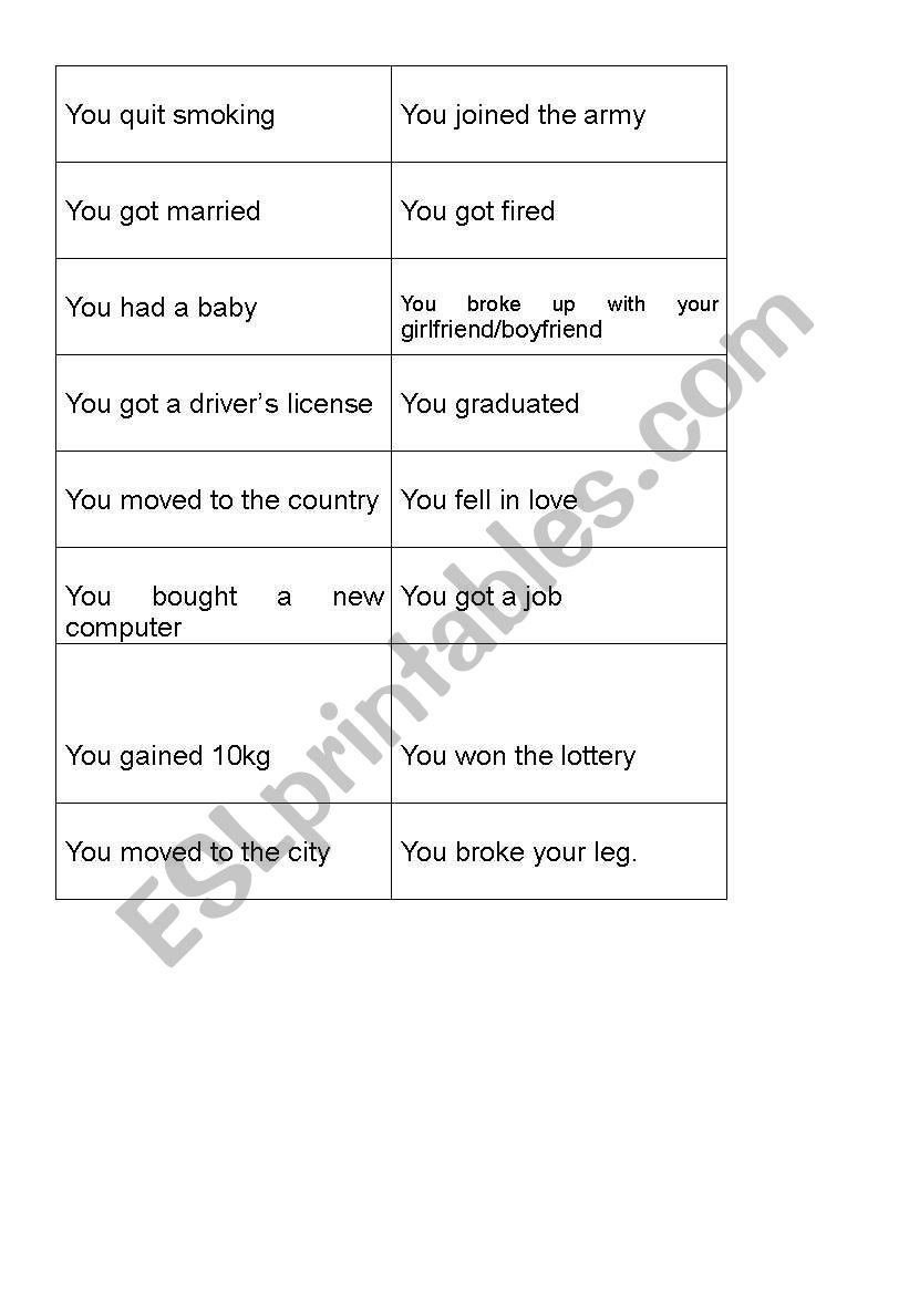 Used to (pair game) worksheet