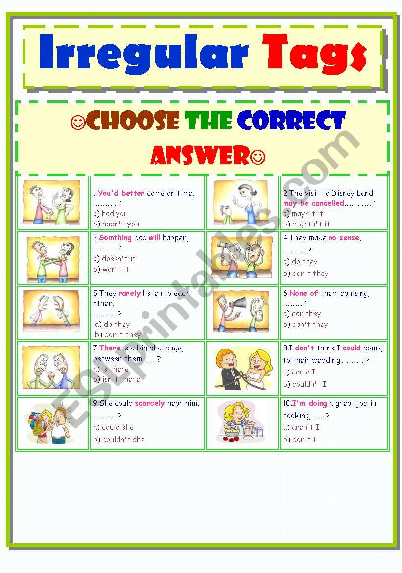 Irregular tags..part two.. worksheet