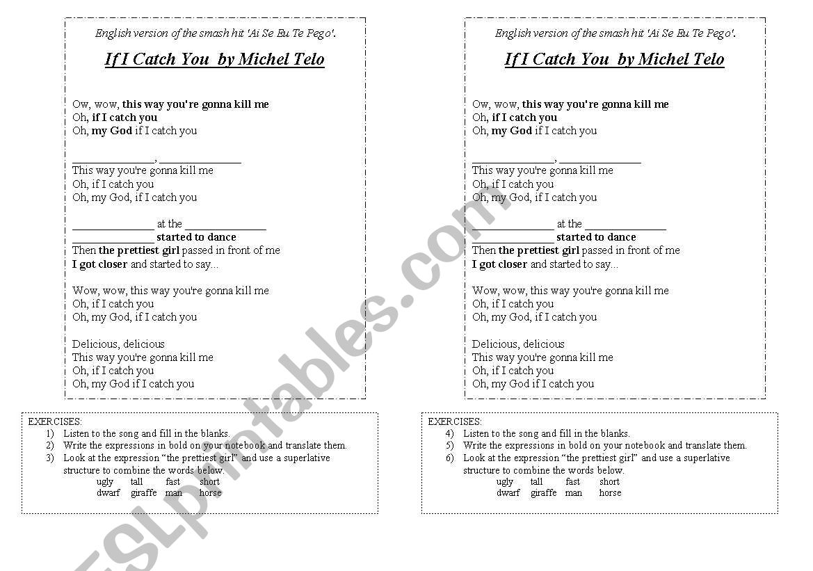 Michel Telo  If I Catch You worksheet