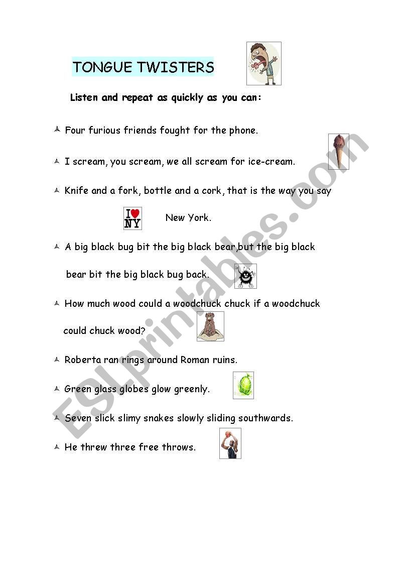 Tongue twisters worksheet