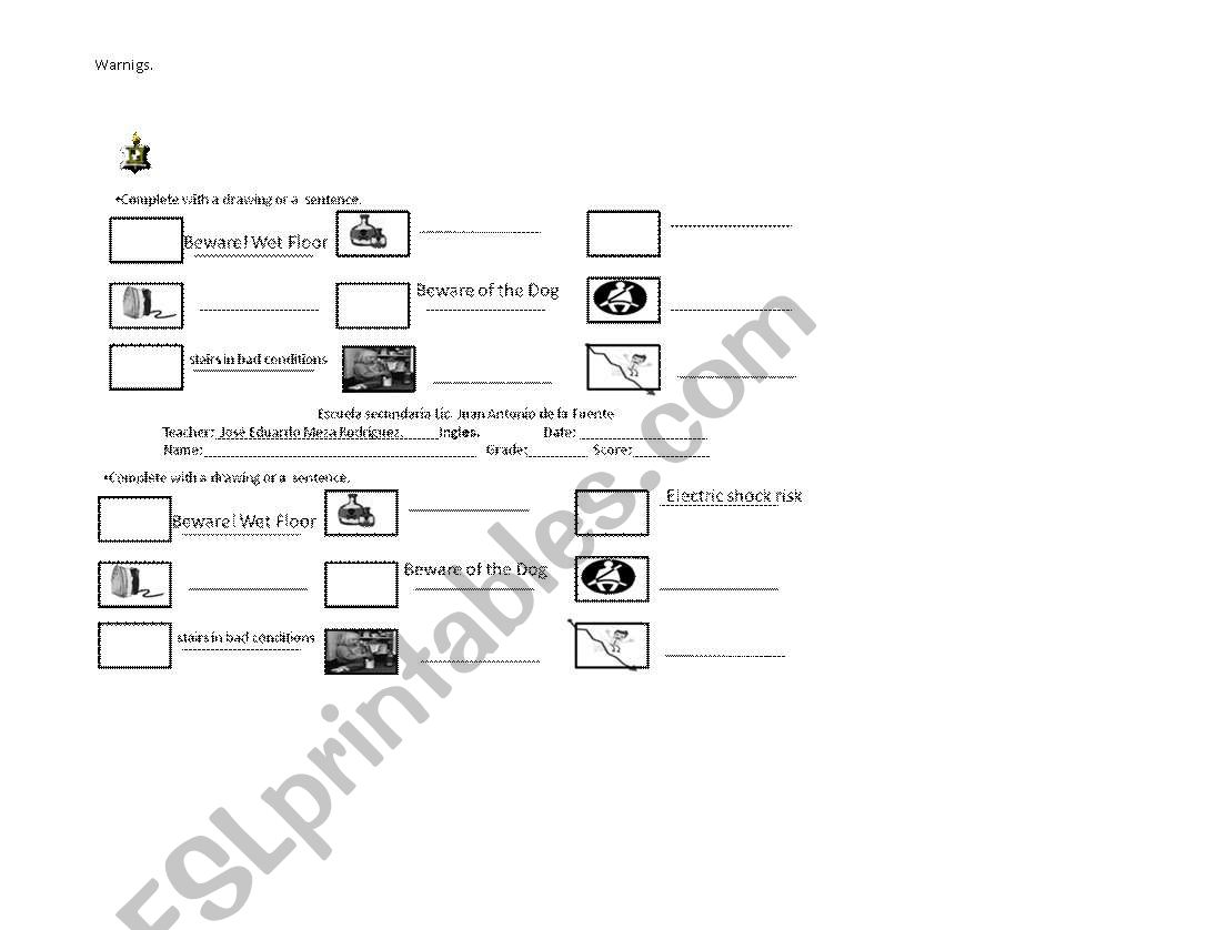 Warnings worksheet