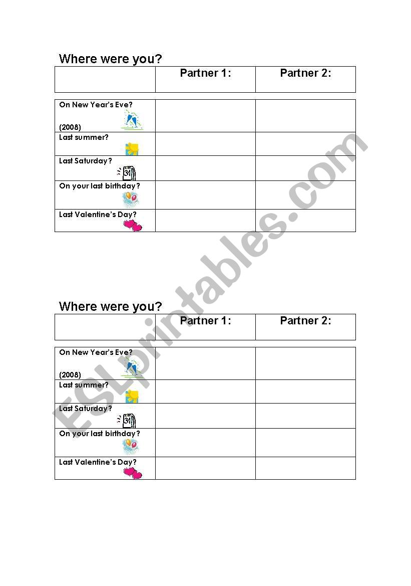 Where were you...? worksheet