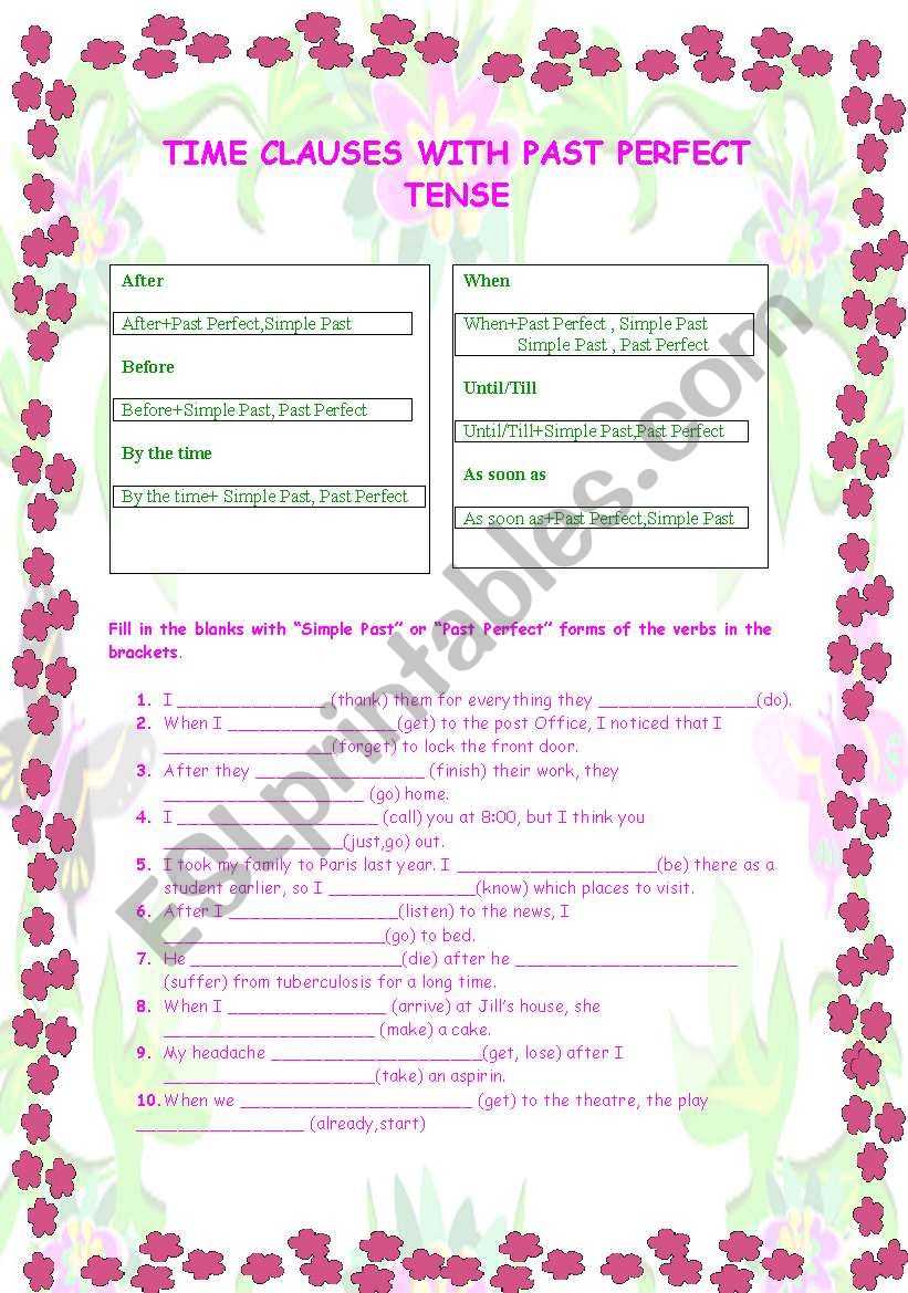 Time Clauses With Past Perfect Tense