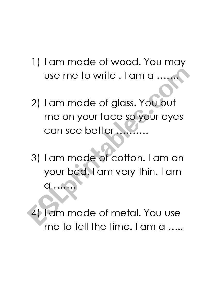 Guess what I am? worksheet