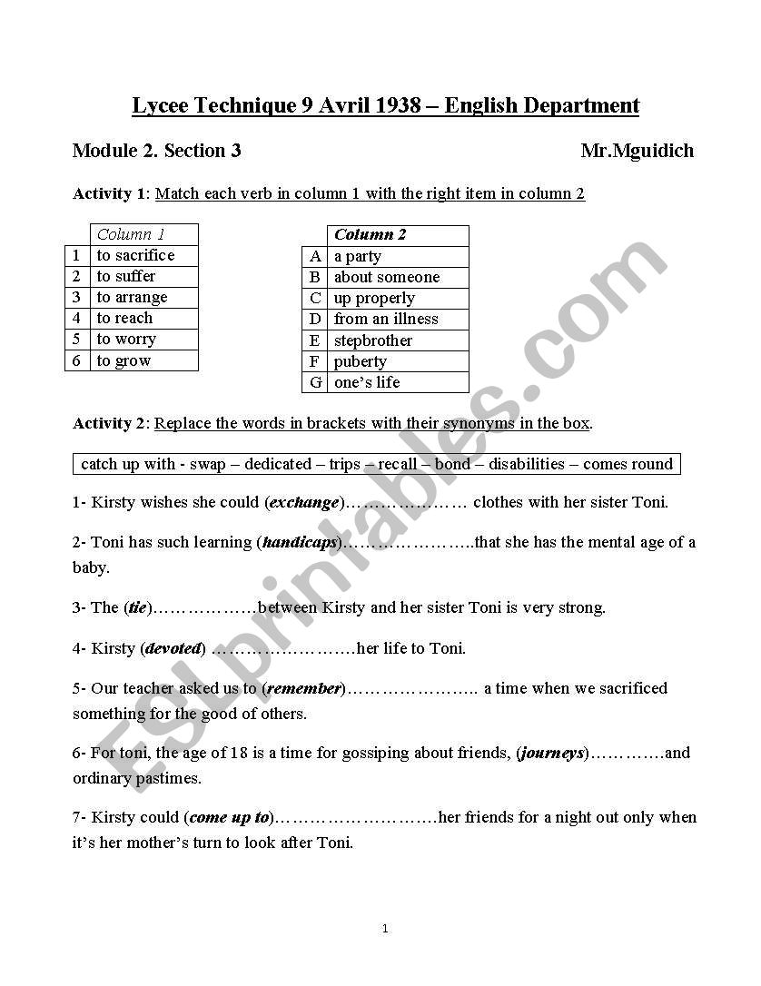 3rd sec lesson worksheet