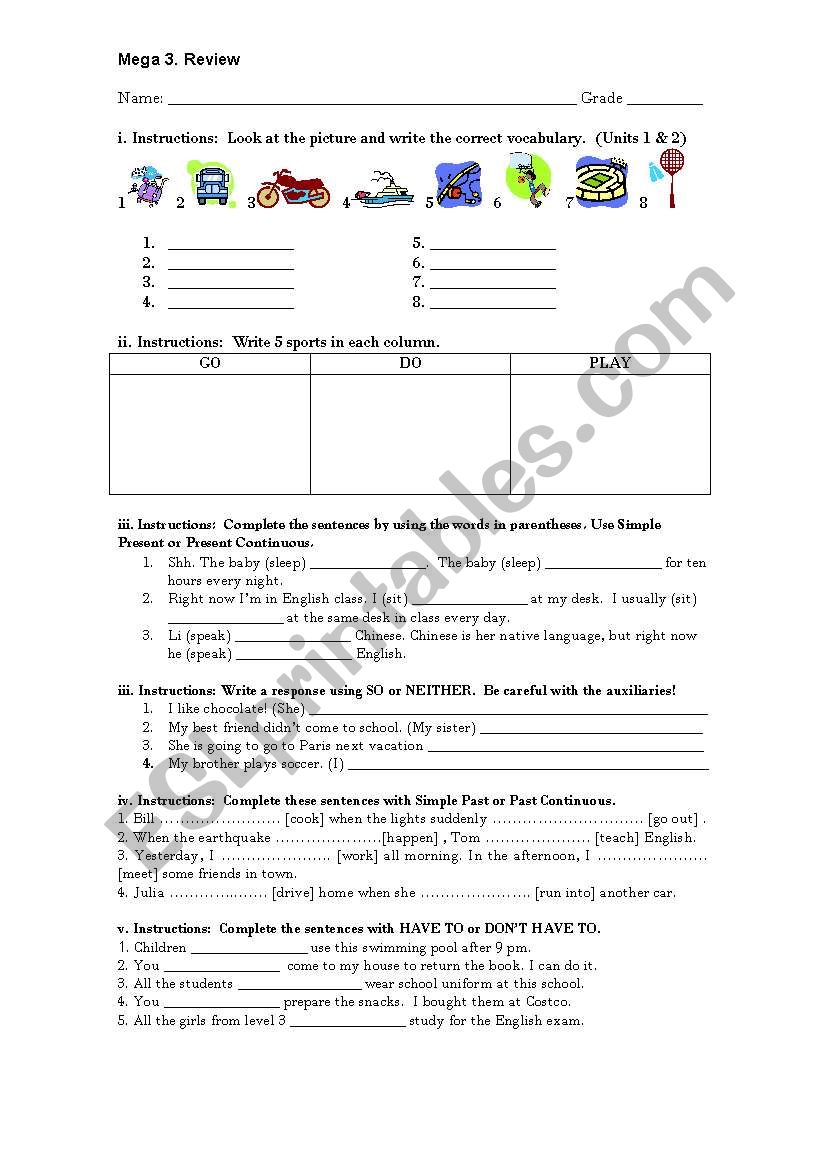 Review: units  1-2 worksheet