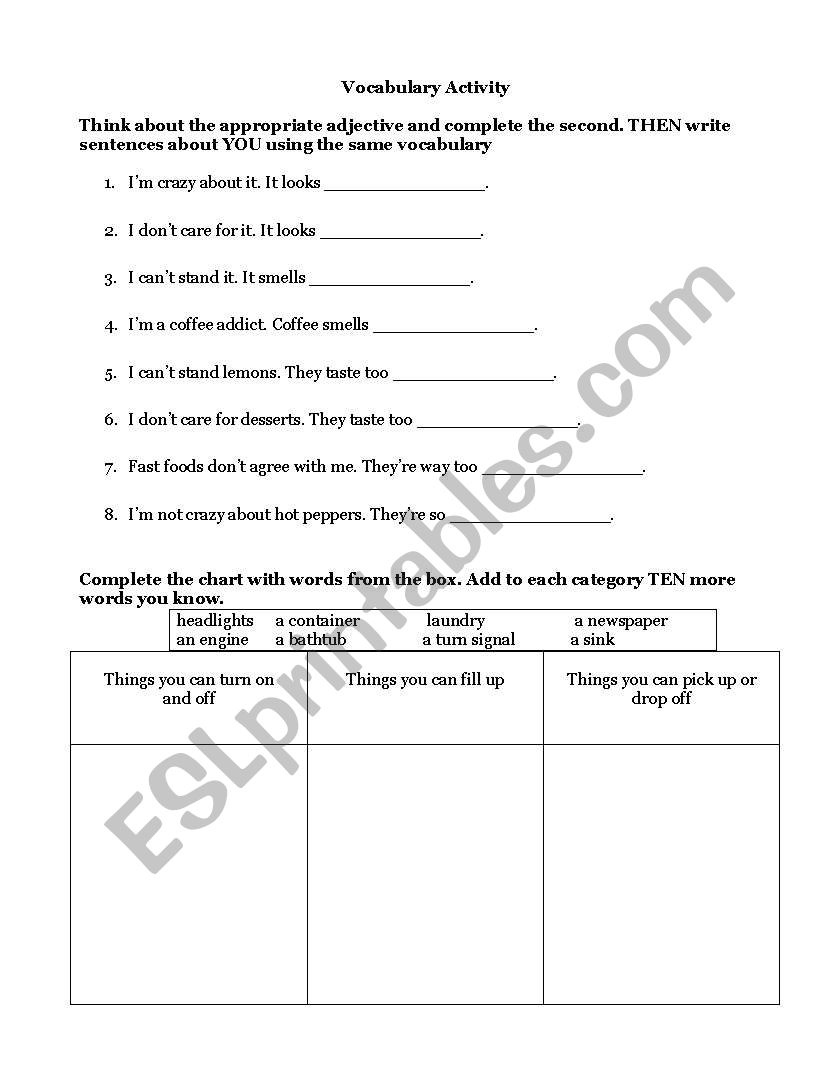 Vocabulary activity worksheet