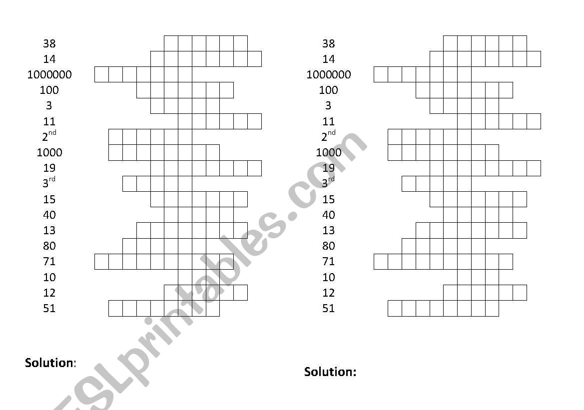 Crosswords (numbers) worksheet