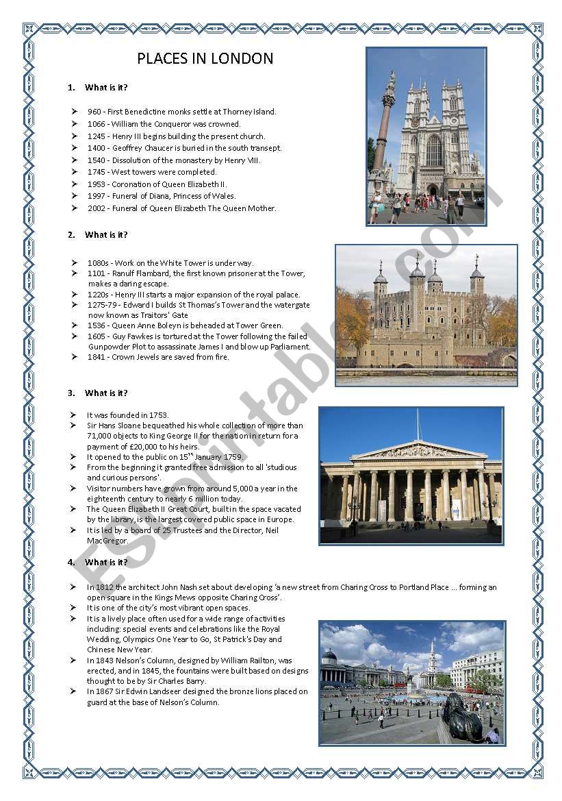 Places in London worksheet