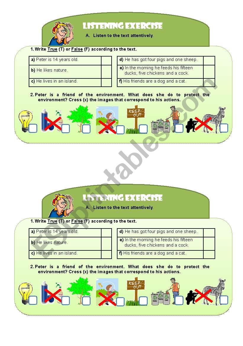 Listening - environment worksheet