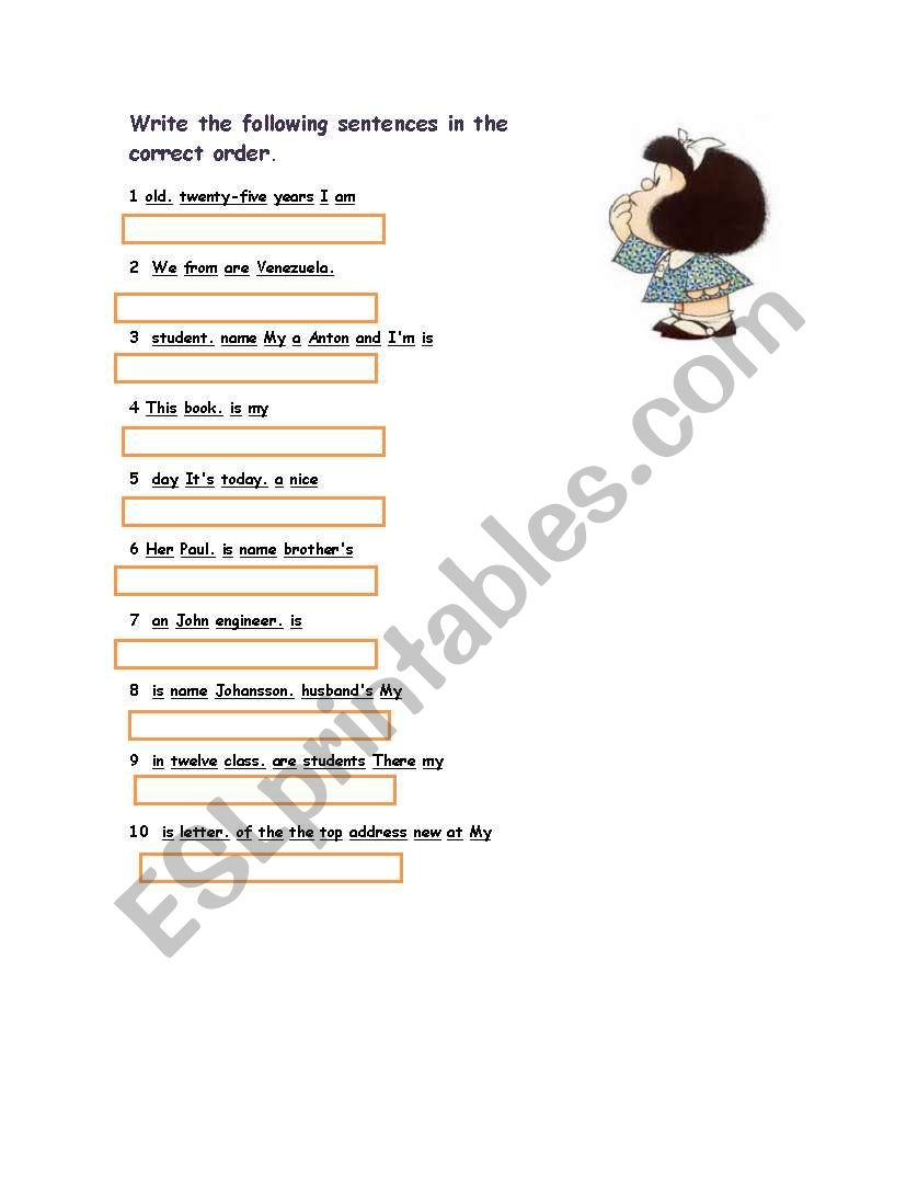 Unscramble sentences  worksheet