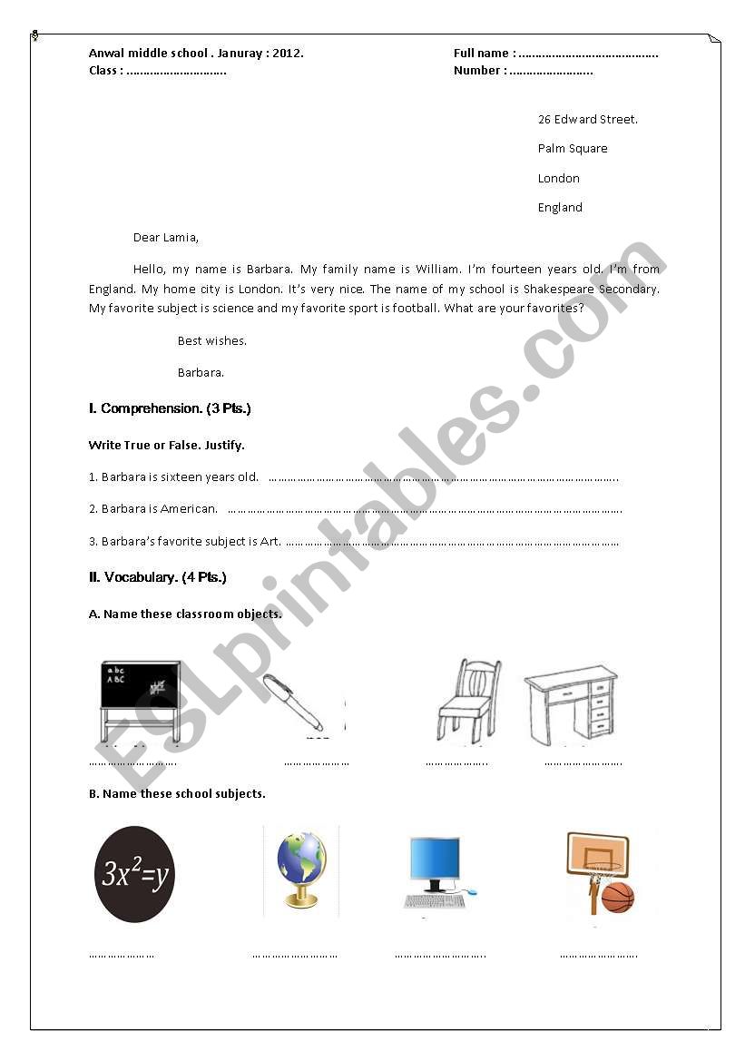 Global test worksheet