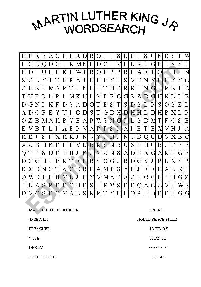 Martin Luther King Jr Wordsearch