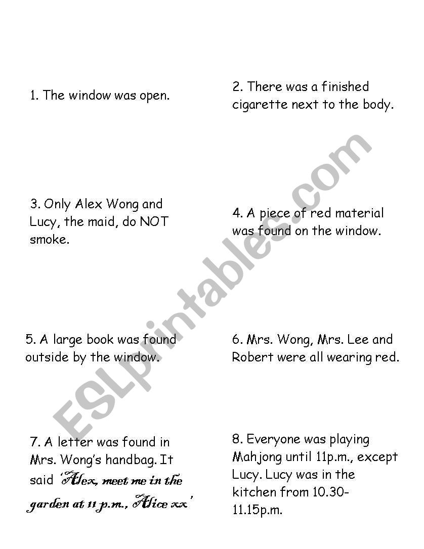Alex Wong murder mystery worksheet