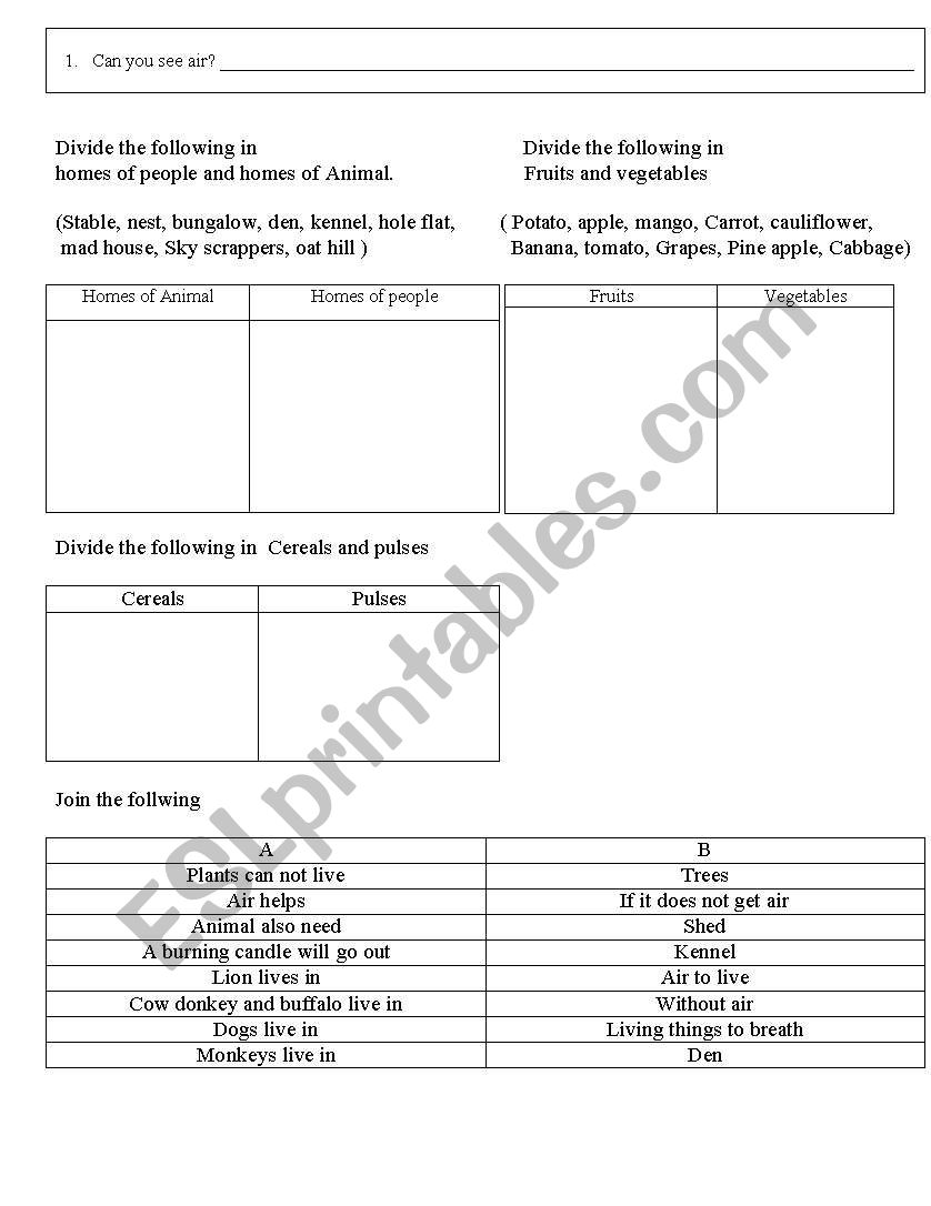 Environement worksheet