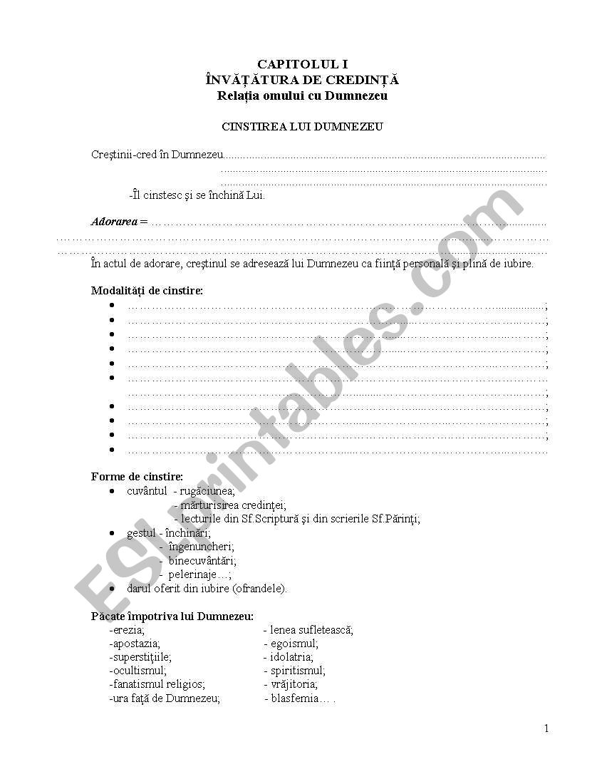 Religie clasa 9 worksheet