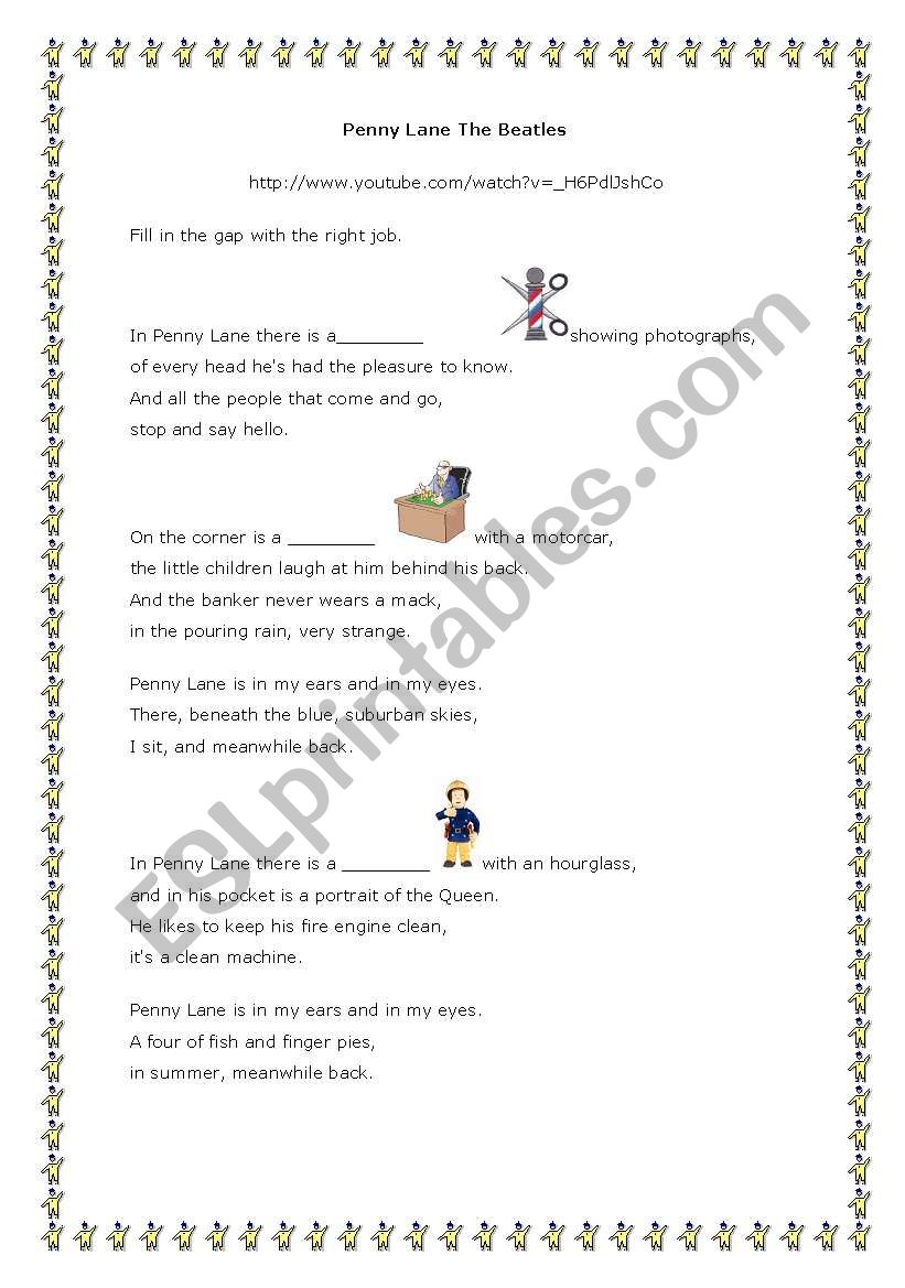 Penny Lane worksheet