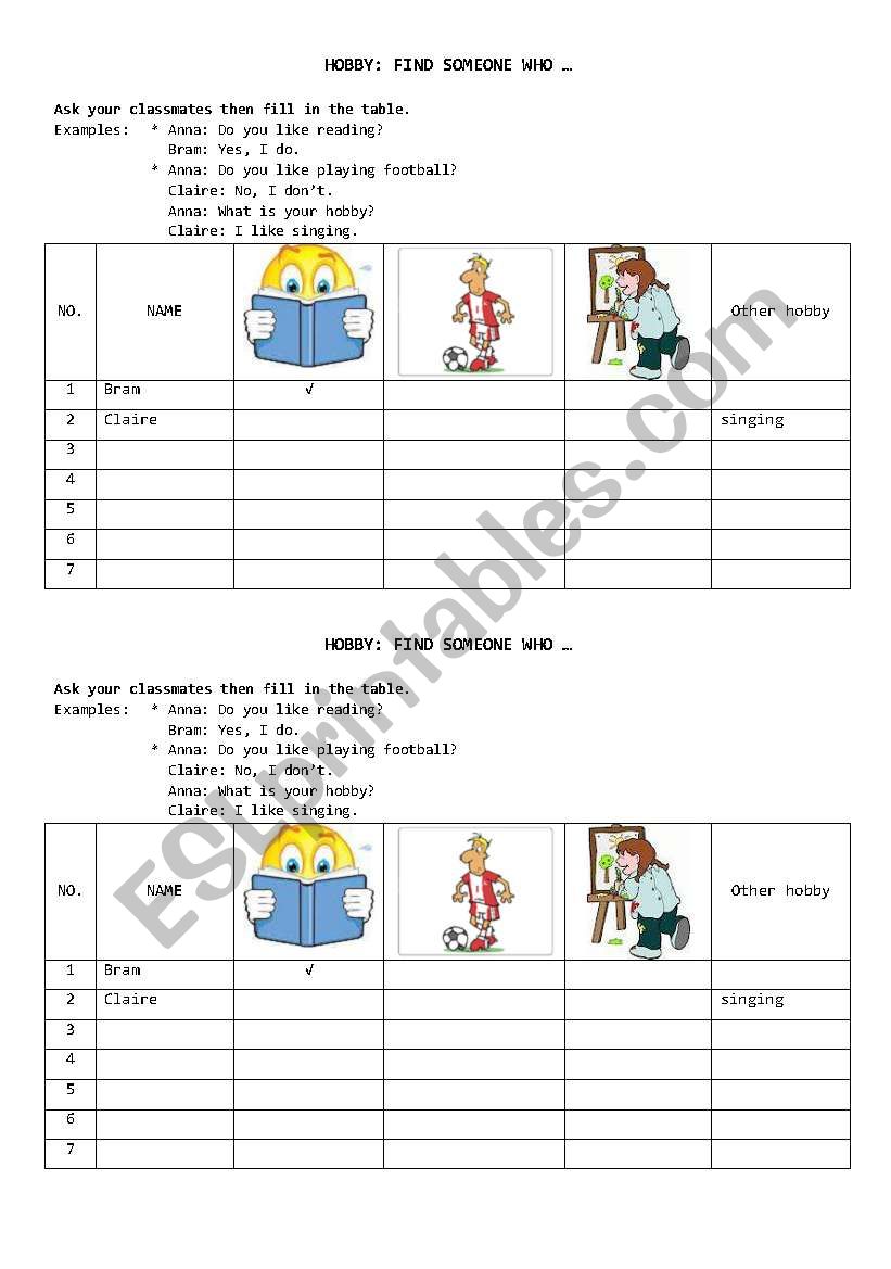 Hobby: Find Someone Who ... worksheet