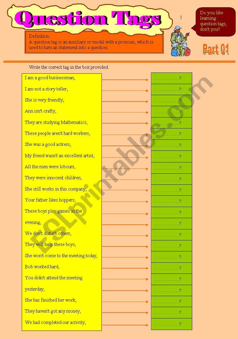 Lets study question tags!! worksheet