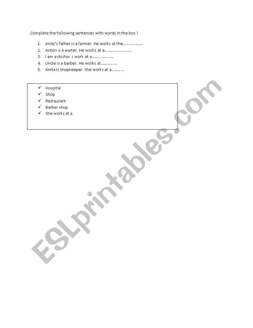 Profession excercise worksheet