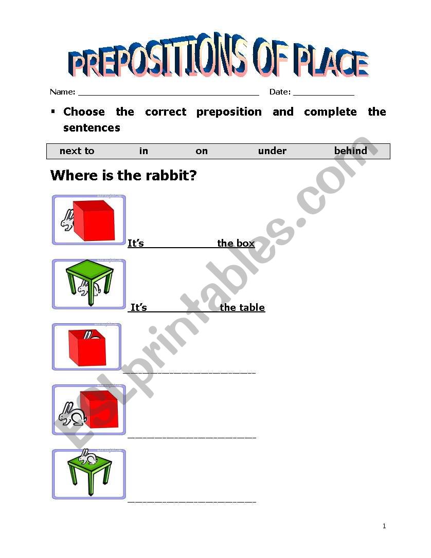 Prepositions of place worksheet