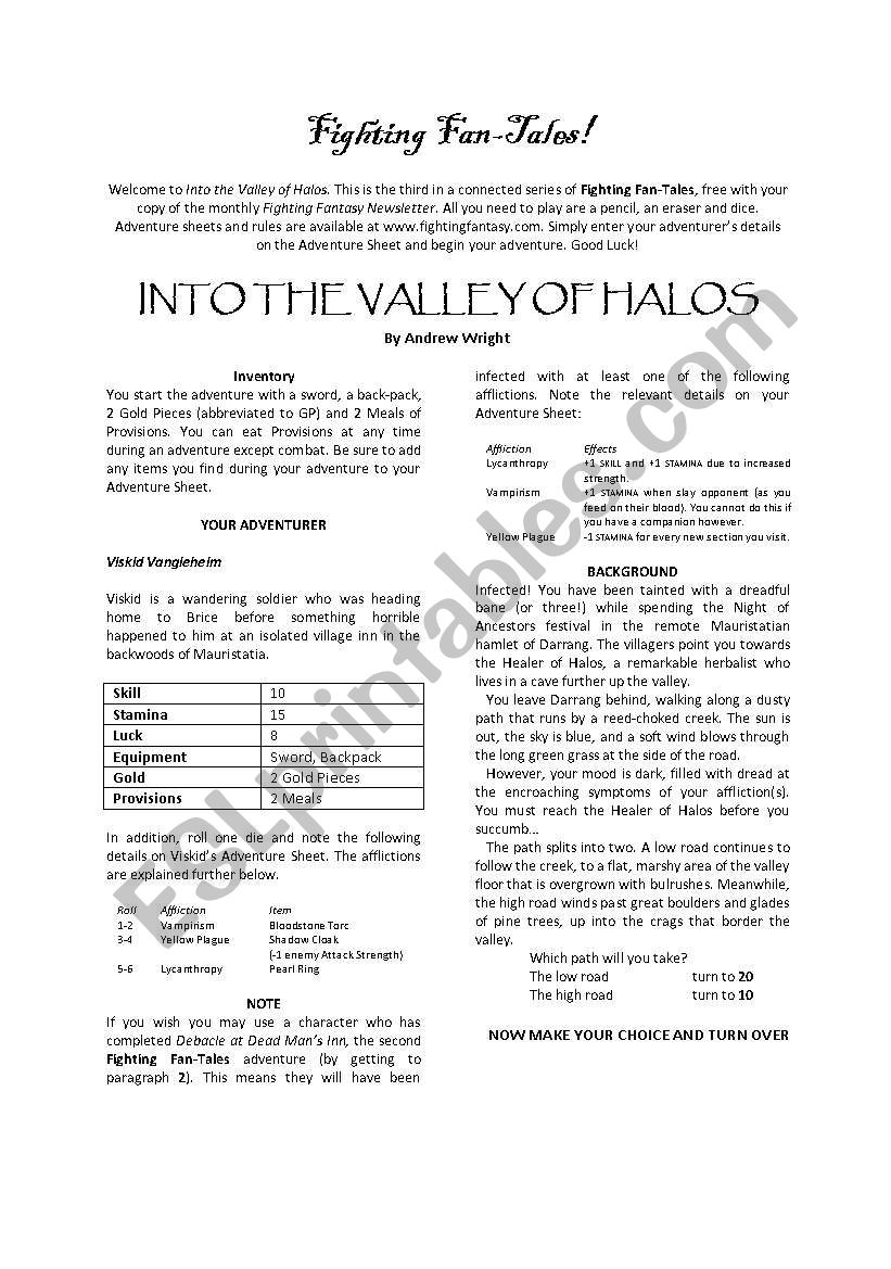 Into the Valley of Halos worksheet