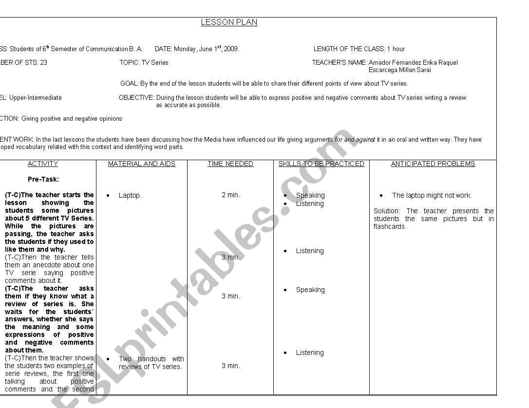 TV SERIES worksheet