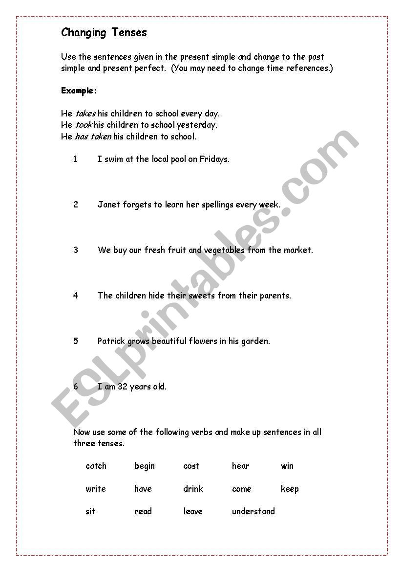 Changing tenses - writing in the past simple and present perfect